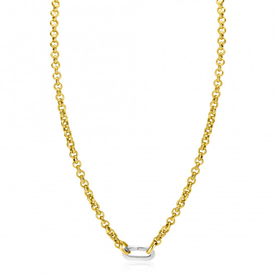 ZINZI Gold Plated Sterling Silver Rolo Chain Necklace 42cm with Silver Oval Clasp ZIC2377G