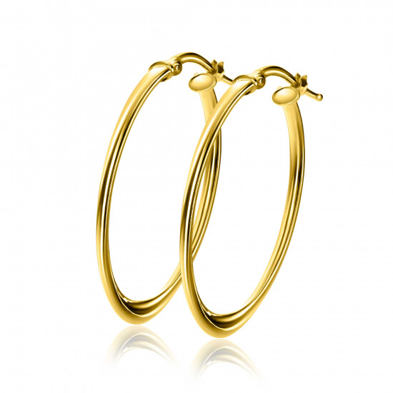 33mm ZINZI gold-plated silver hoop earrings with a twisted tube and practical top closure, ZIO-BF96G