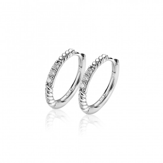 16mm ZINZI Sterling Silver Hoop Earrings Twist White Zirconias 16x2mm ZIO2128