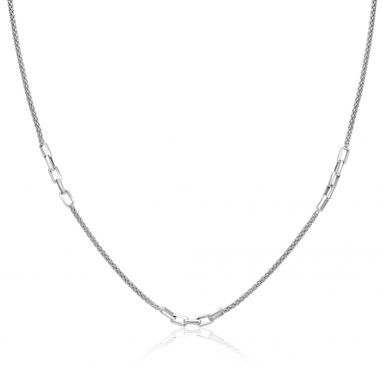 ZINZI zlv. collier popcorn en schakels 45-48cm