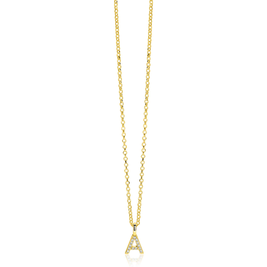 ZINZI zlv. hanger gg.verg.letter A bezet met zirconia's