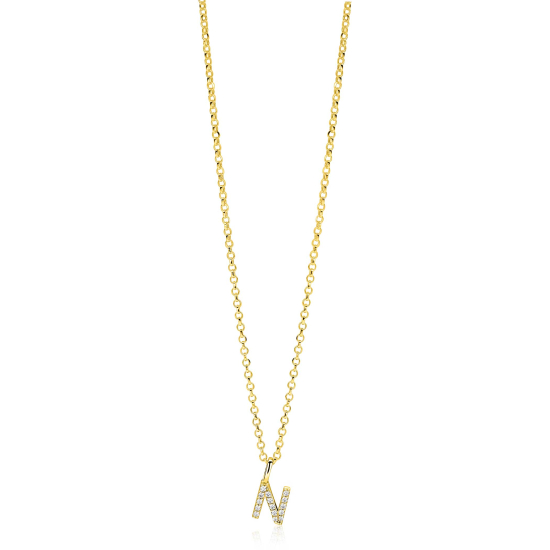 ZINZI zlv. hanger gg.verg.letter N bezet met zirconia's