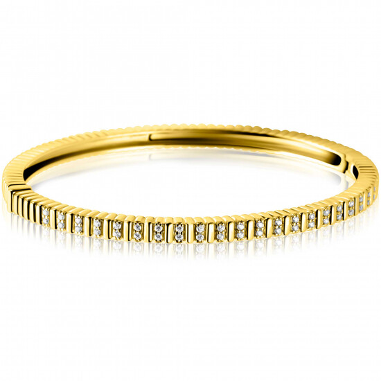 ZINZI gold plated silver bangle bracelet 4mm wide, set with white cubic zirconias, 60mm ZIA2686Y