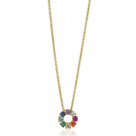 ZINZI Gold Plated Sterling Silver Necklace Round Pendant Rainbow (12mm) ZIC2172