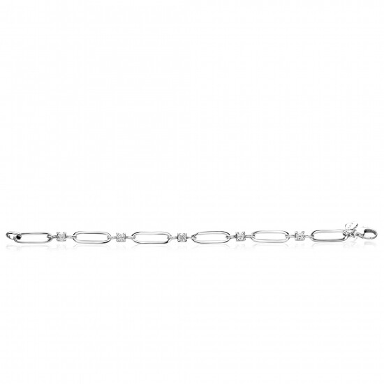 ZINZI Sterling Silver Chain Bracelet with Oval Chains and 5 Prong Settings with White Zirconias 18cm ZIA-BF85