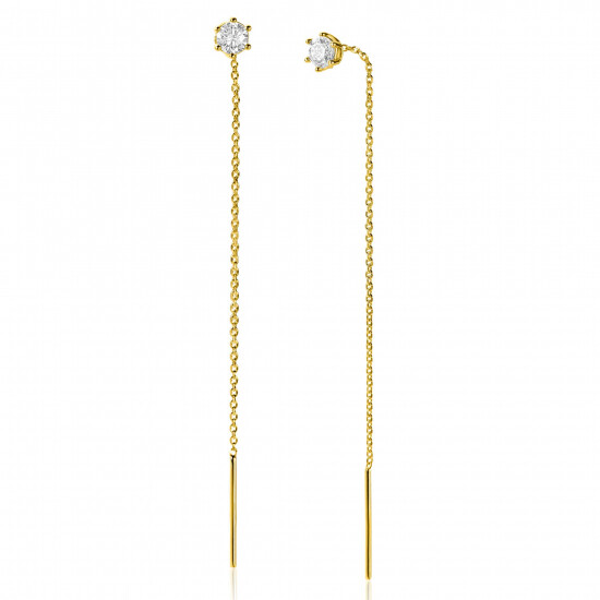 80mm ZINZI gold plated silver threader earrings with 5mm white zirconia chaton setting and graceful chain ZIO2576Y

