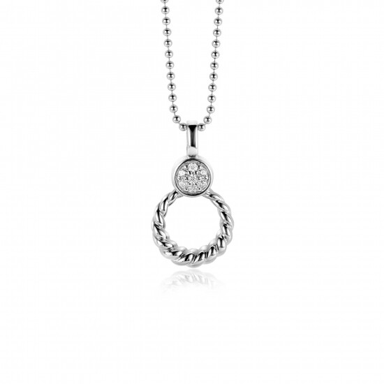 20mm ZINZI Sterling Silver Round Pendant Rope Design White Zirconias ZIH2390 (excl. necklace)