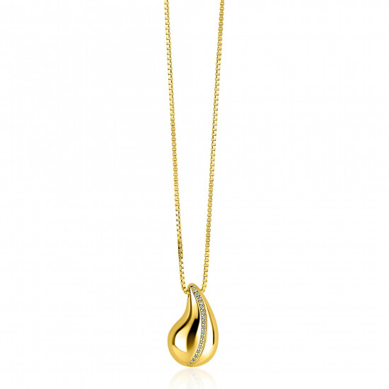 ZINZI zlv. collier gg.verg.druppel hanger met zirconia's