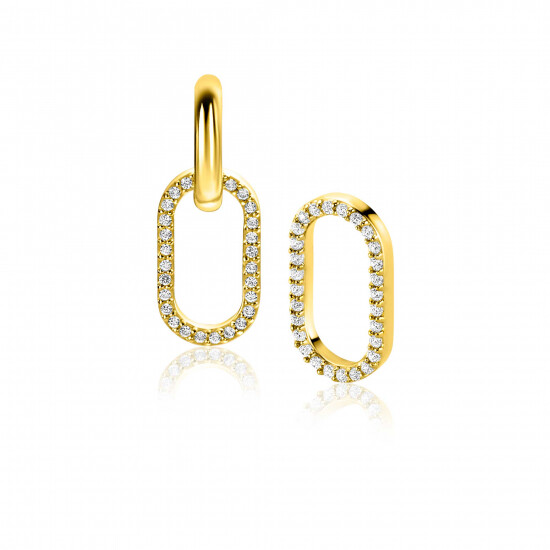 15mm ZINZI Gold Plated Sterling Silver Earrings Pendants Open Oval White Zirconias ZICH2444 (excl. hoop earrings)