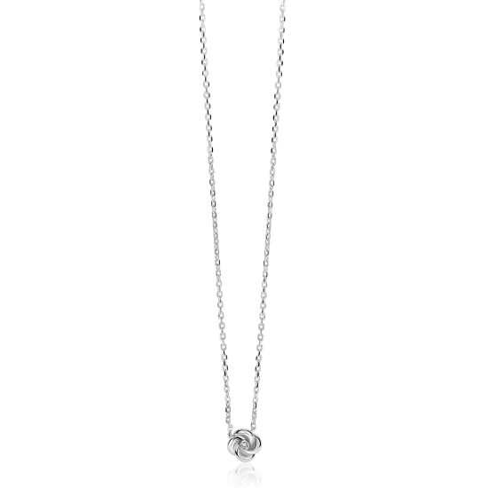 ZINZI zlv. collier met roos hangertje en zirconia