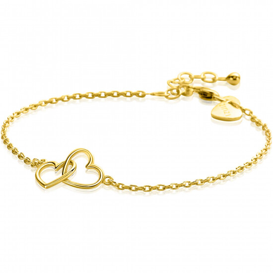 ZINZI Gold Plated Sterling Silver Bracelet with 2 Connected Hearts 16,5-19,5cm ZIA2513G