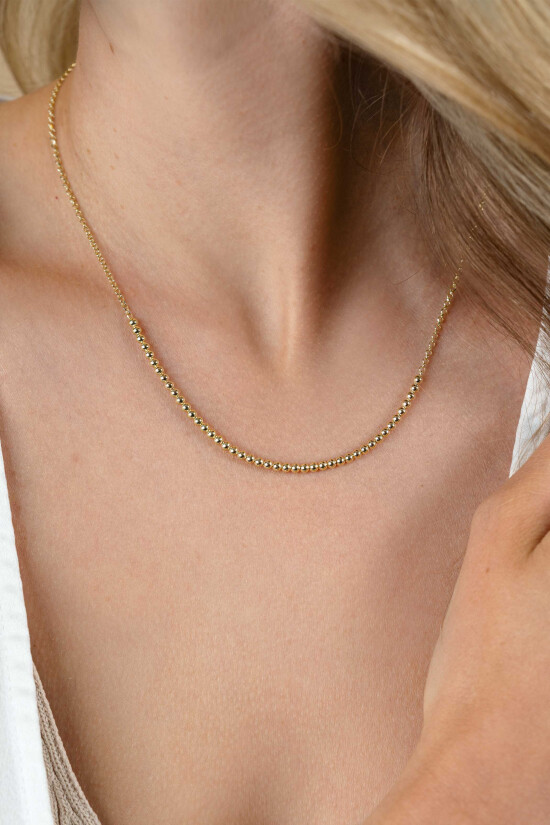 ZINZI gold plated silver jasseron necklace with bead links (2.5mm wide) in the middle 40-45cm ZIC2640G