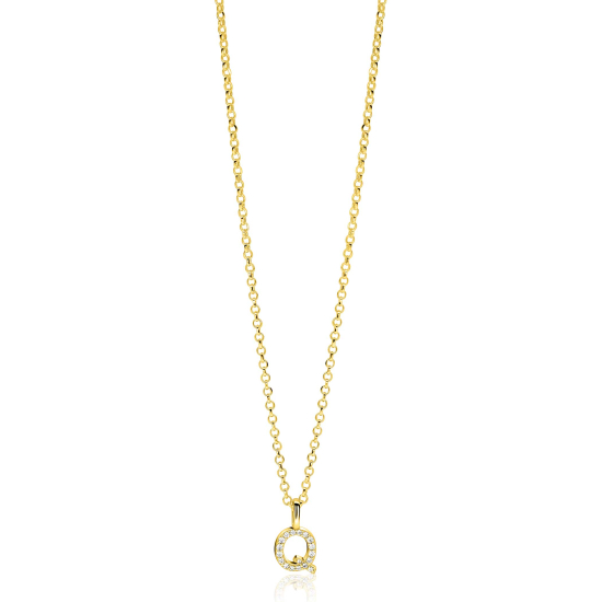 ZINZI zlv. hanger gg.verg.letter Q bezet met zirconia's