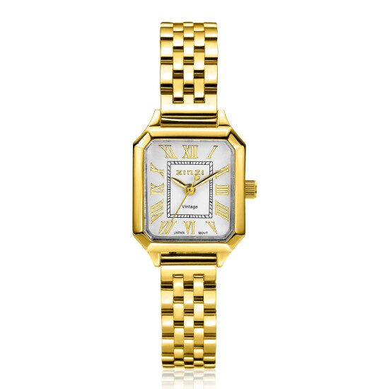 ZINZI Vintage Watch 24mm silver Dial Gold Colored Case and Stainless Steel Band Japanese movement ZIW2633