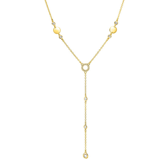 ZINZI zlv. Y-collier met ronde plaatjes en zirc.