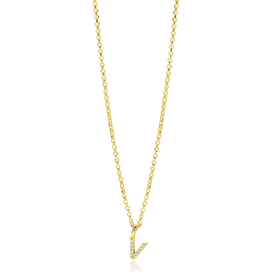 ZINZI zlv. hanger gg.verg.letter V bezet met zirconia's