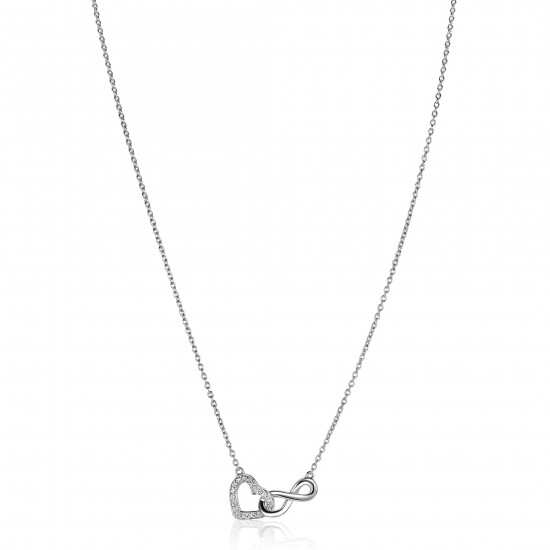 ZINZI silver necklace with Infinity sign connected with an open heart, set with white zirconia 42-45cm ZIC2596