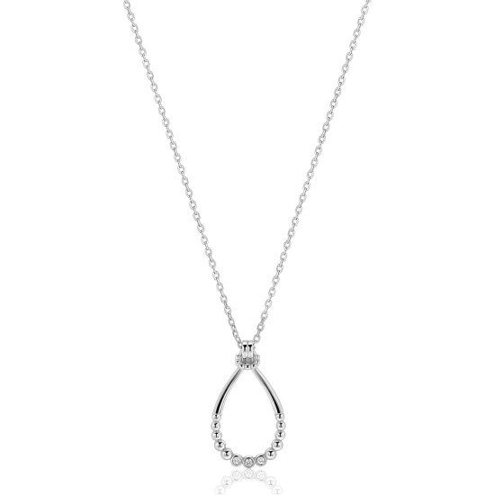 ZINZI zlv. collier ovale open hanger bolletjes en zirc.