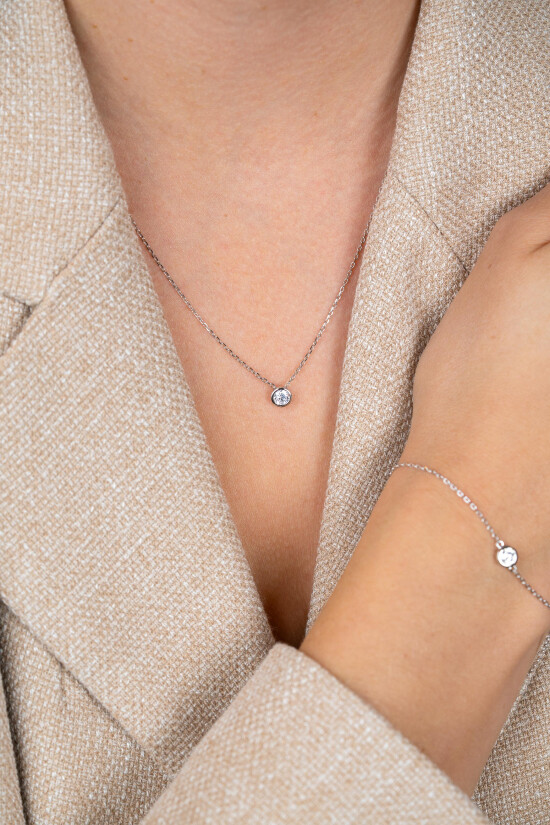 ZINZI Sterling Silver Necklace Round Setting with White Zirconia 40-43cm ZIC1393