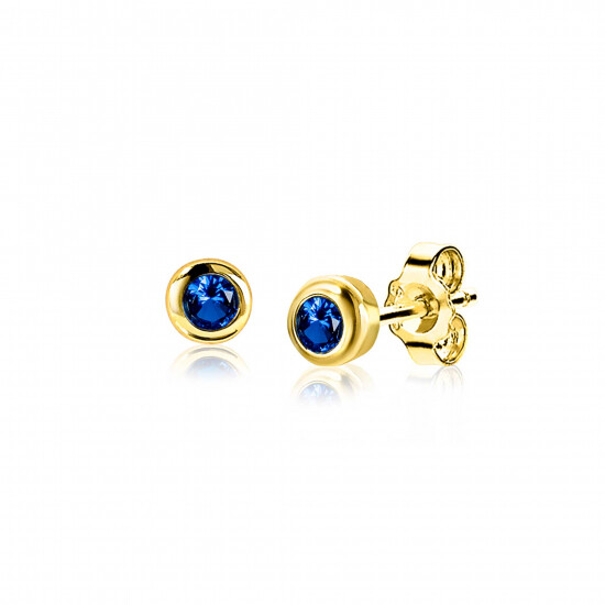 SEPTEMBER Stud Earrings 4mm Gold Plated with Birthstone Blue Sapphire Zirconia