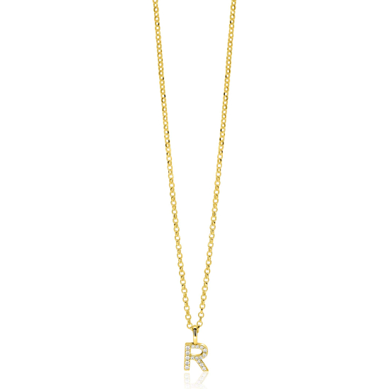 ZINZI zlv. hanger gg.verg.letter R bezet met zirconia's
