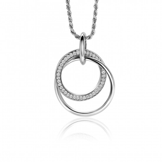 26mm ZINZI Sterling Silver Pendant with 2 Intertwined Open Circles White Zirconias ZIH2431 (excl. necklace)