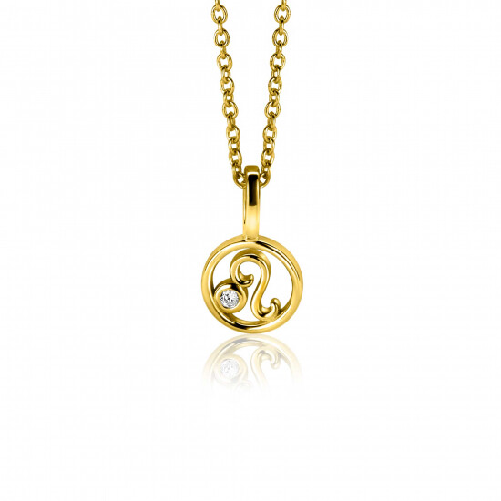 9mm ZINZI gold plated silver Leo zodiac sign pendant set with white zirconias ZIHY-LEE (without necklace)