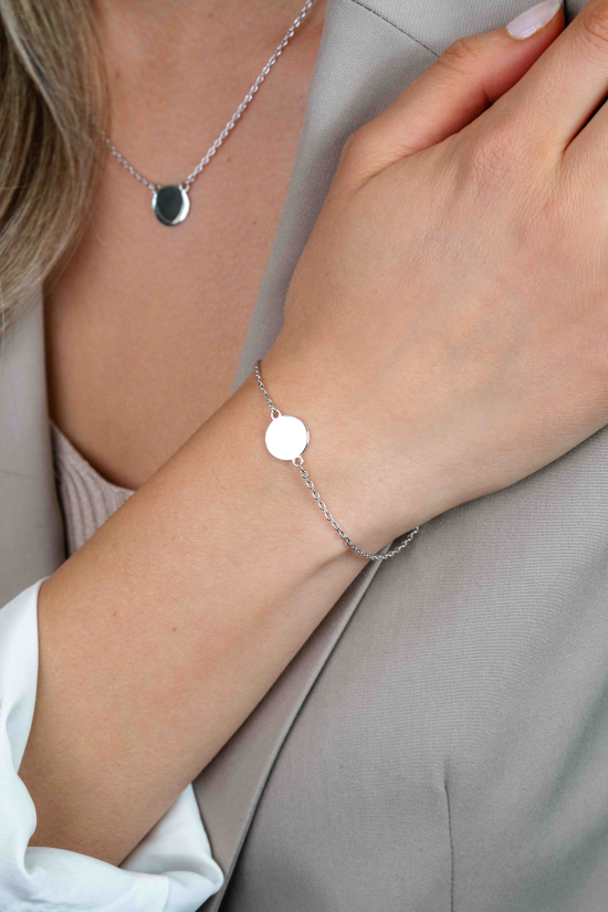 ZINZI Sterling Sterling Silver Bracelet with Round Plate 15mm for Engraving 17-20cm ZIA2345