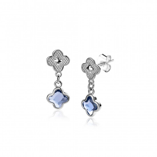 20mm ZINZI silver stud earrings with blue clovers 8mm ZIO2582
