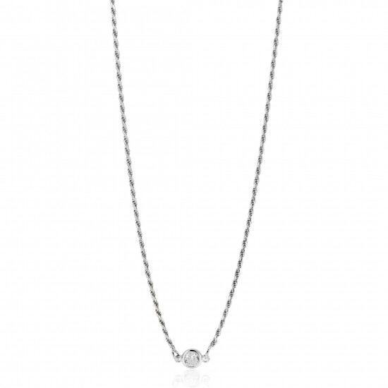 ZINZI Sterling Silver Rope Chain Necklace Set with a Round White Zirconia 40-45cm ZIC2461