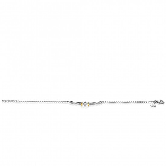ZINZI Sterling Silver Bicolor Bracelet Bar and Square Setting with White Zirconias 18-20cm ZIA2121