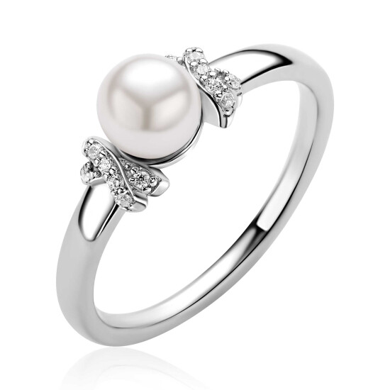 ZINZI zlv. ring met parel en zirconia's mt.62