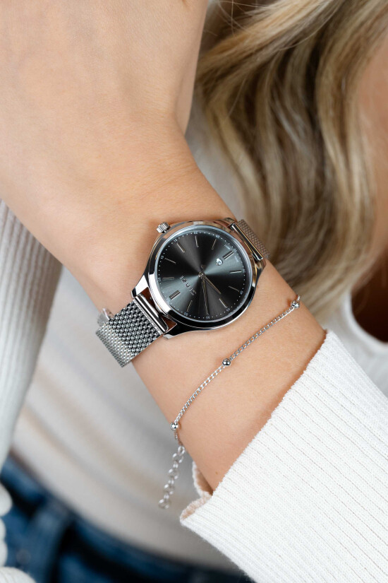 ZINZI Classy Watch 34mm Grey Dial Stainless Steel Case and Mesh Strap with Date ZIW1024M