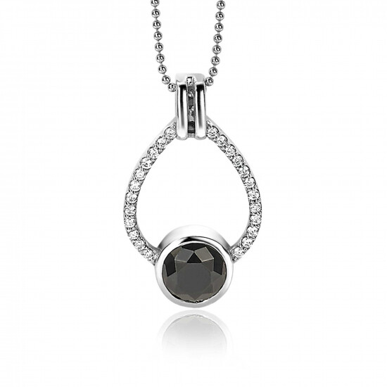 32mm ZINZI Sterling Silver Pendant Drop Black White Zirconias ZIH1947