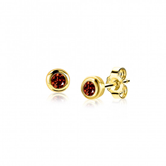 JANUARY Stud Earrings 4mm Gold Plated with Birthstone Red Garnet Zirconia