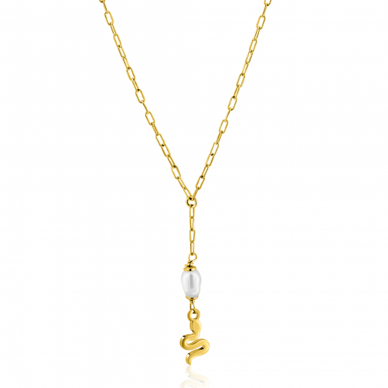 ZINZI zlv. Ycollier gg.verg.met slang/parel hanger