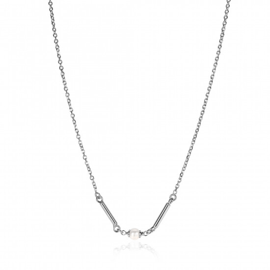 ZINZI silver link necklace with two shiny bars and a white freshwater pearl, 42-45cm, ZIC-BF108