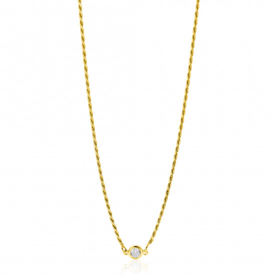 ZINZI Gold Plated Sterling Silver Rope Chain Necklace Set with a Round White Zirconia 40-45cm ZIC2461Y