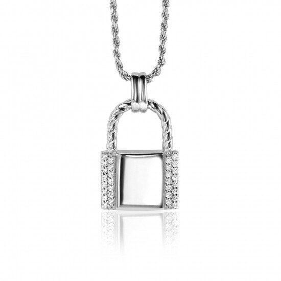 25mm ZINZI Sterling Silver Pendant Lock with White Zirconias ZIH2391L (excl. necklace)