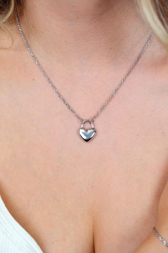 ZINZI silver link necklace with heart-shaped lock pendant 18mm wide 42-45 cm ZIC2673