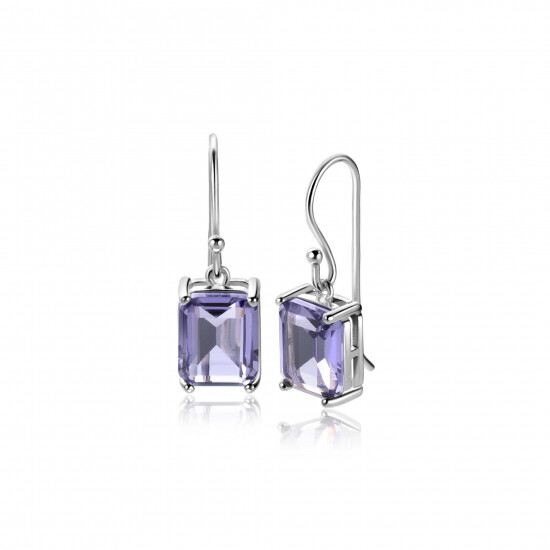 25mm ZINZI silver drop earrings with light purple gemstone in a four-prong setting, ZIO-BF97