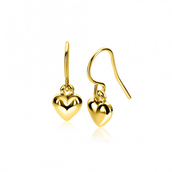23mm ZINZI gold plated silver drop earrings with a heart-shaped charm ZIO2661