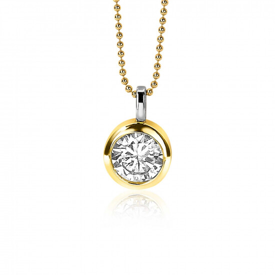 17mm ZINZI Gold Plated Sterling Silver Pendant Round White Zirconia ZIH2