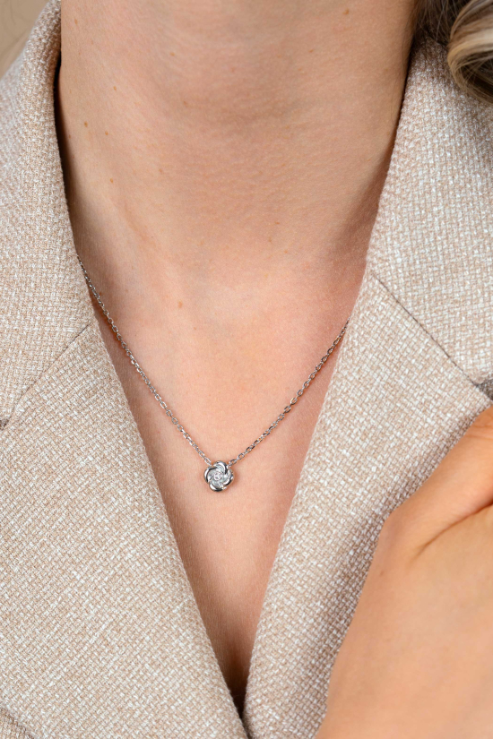 ZINZI zlv. collier met roos hangertje en zirconia