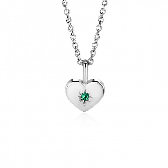 MAY Pendant 12mm Sterling Silver Heart Birthstone Green Emerald Zirconia (excl. necklace)