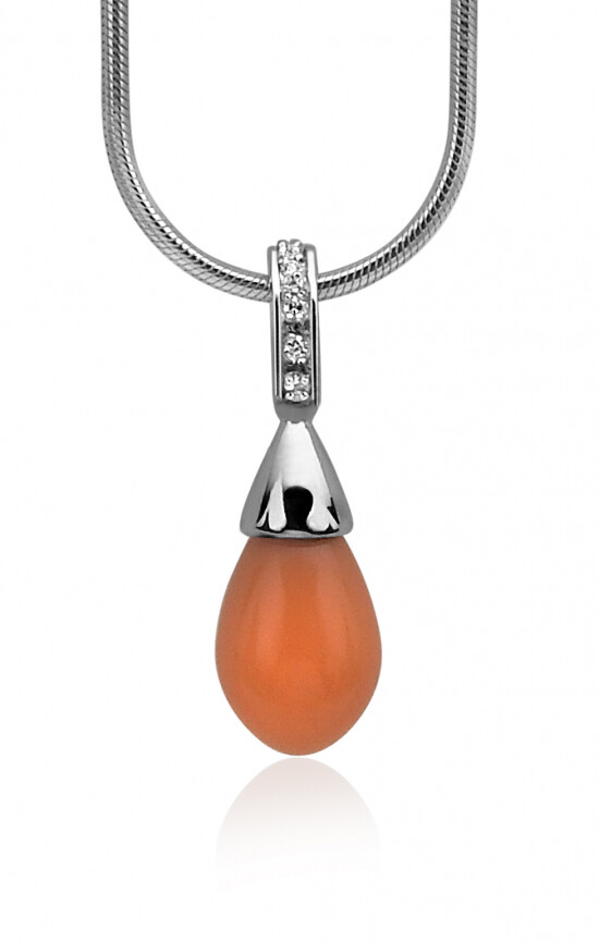 ZINZI Sterling Silver Pearl Pendant Orange Coral ZIH394K