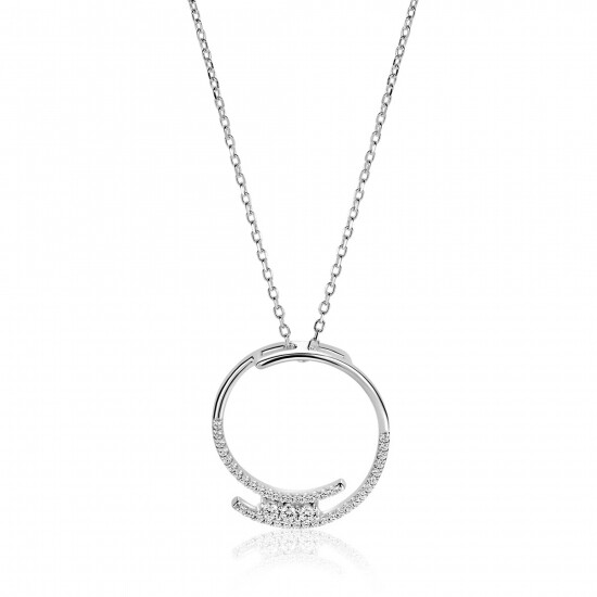 ZINZI silver necklace with large open round pendant 25mm set with white cubic zirconias 45-50 cm ZIC2645