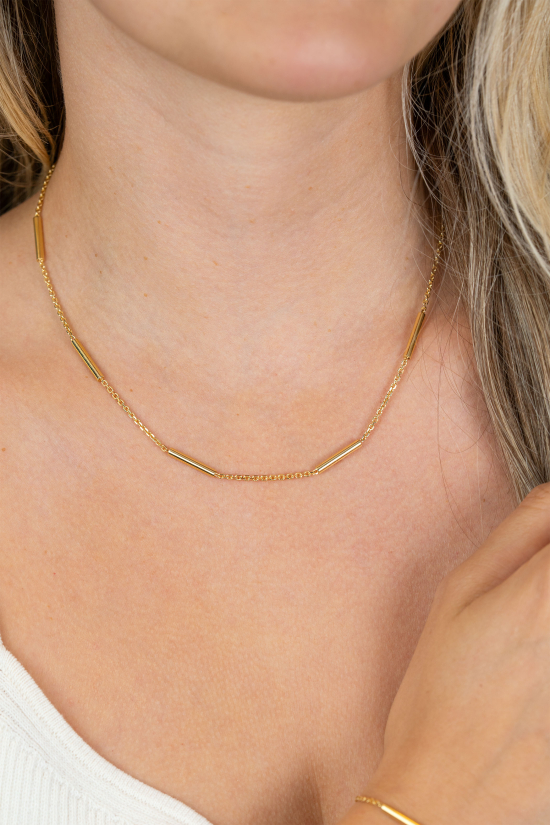 ZINZI zlv. collier gg.verg. anker met 5x staafje