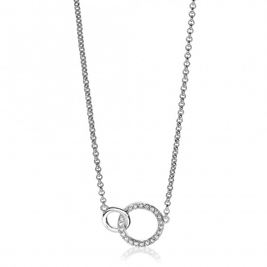 ZINZI Sterling Silver Necklace with 2 Connected Circles and White Zirconias ZIC1782