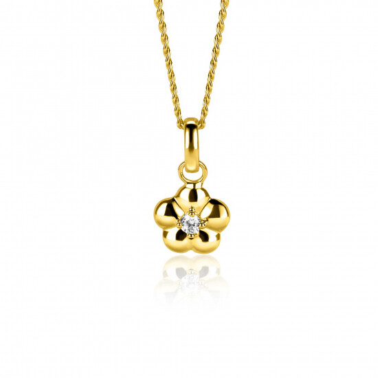 16mm ZINZI gold plated silver flower pendant, set with white zirconia ZIH2620 (without necklace)